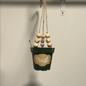 Green Hanging Planter with Wooden Beads